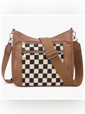 Chestnut Checkered Vegan Leather Bag